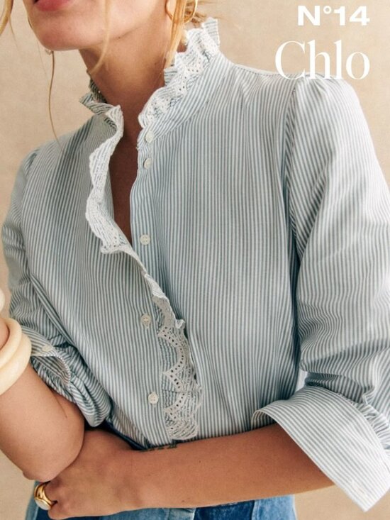 Sezane Tops - Sézane Capucine Striped Blouse with Ruffle Collar – EU 38 / US 6